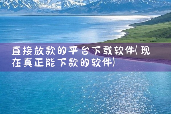 直接放款的平台下载软件